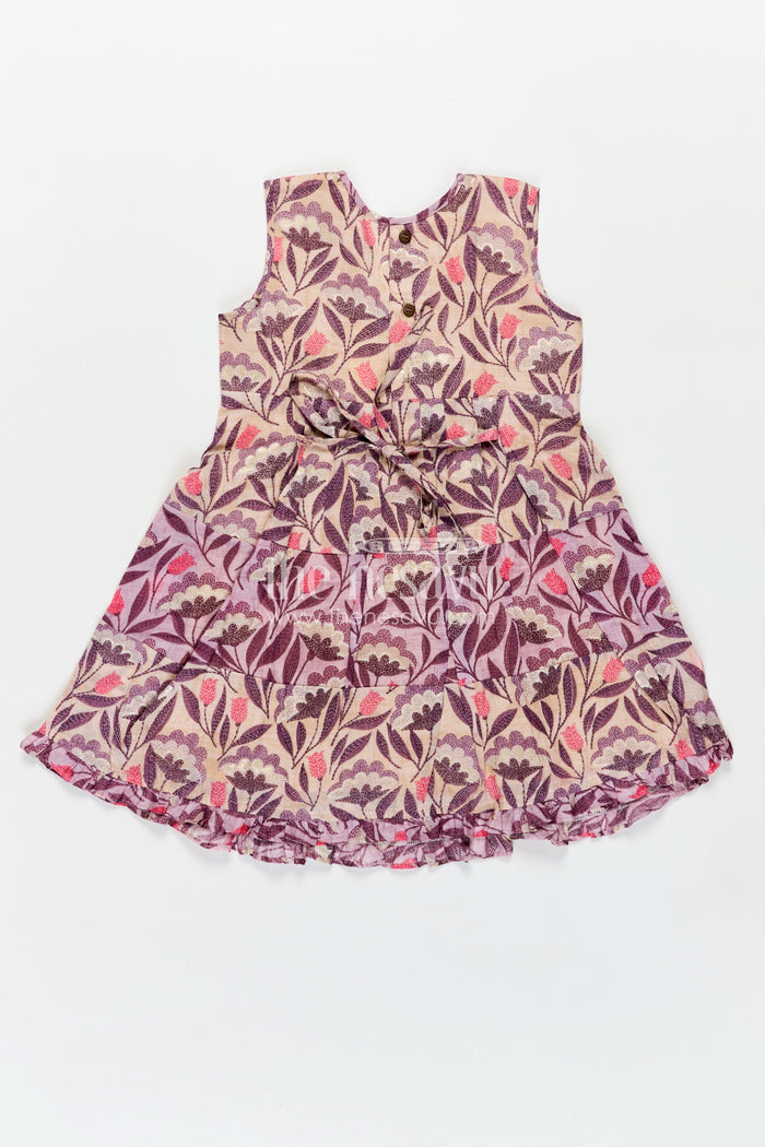 The Nesavu Girls Cotton Frock Girls Purple Printed Cotton Frock with Gathers and Layered Hem in unique different frock design Nesavu Nesavu Girls Purple Cotton Frock Kantha Inspired Print Playful Layering different frock design