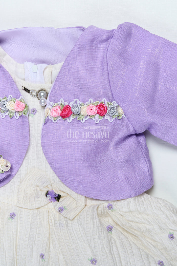 The Nesavu Girls Sharara / Plazo Set Girls Purple Sharara Set with Crushed Georgette and Jacket for Elegant Events Nesavu Nesavu girls purple sharara set crushed georgette jacket  graceful outfit festive family gatherings