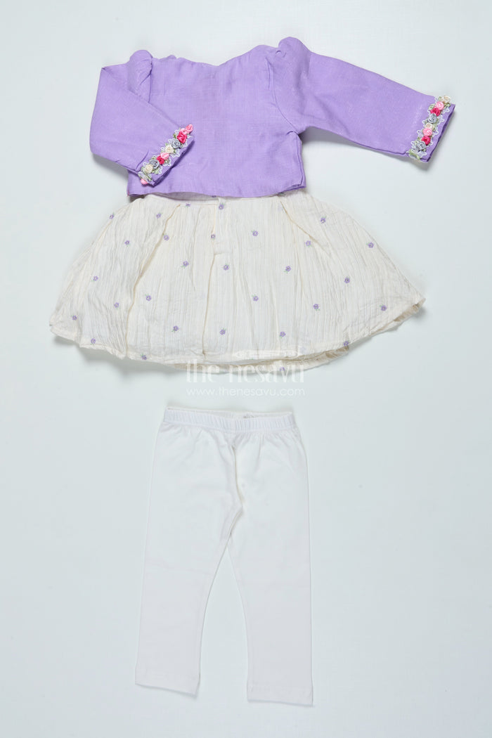 The Nesavu Girls Sharara / Plazo Set Girls Purple Sharara Set with Crushed Georgette and Jacket for Elegant Events Nesavu Nesavu girls purple sharara set crushed georgette jacket  graceful outfit festive family gatherings