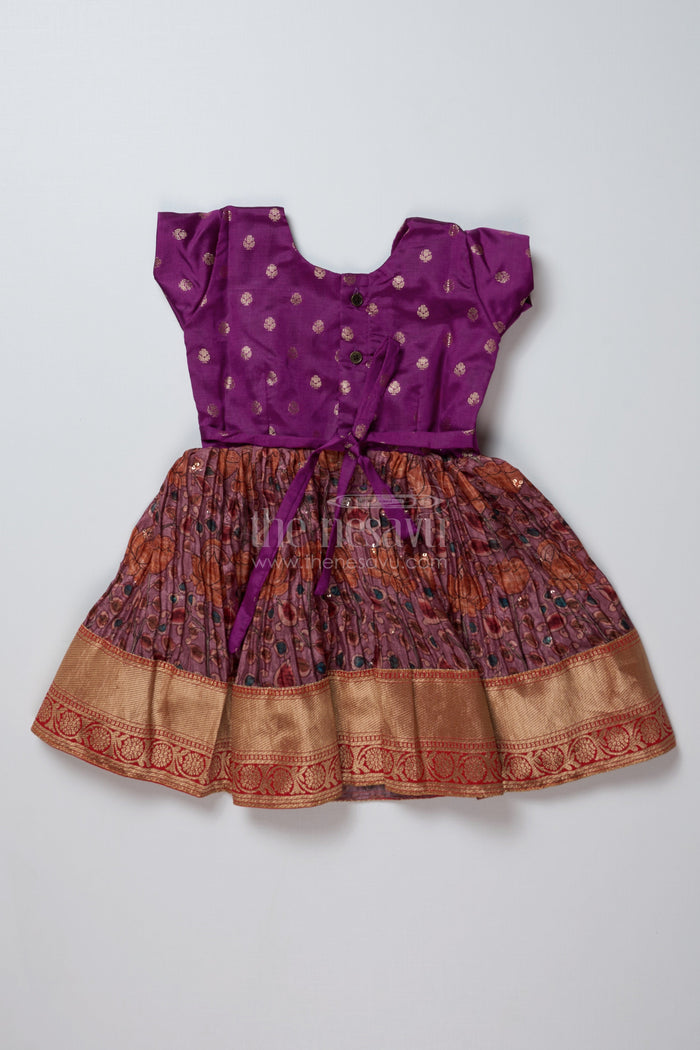 The Nesavu Silk Frock Girls Purple Traditional Dress with Chinon Silk Pleated Skirt and Elegant Zari Border Nesavu Nesavu Girls Purple Traditional Dress Chinon Silk Pleats Zari Border