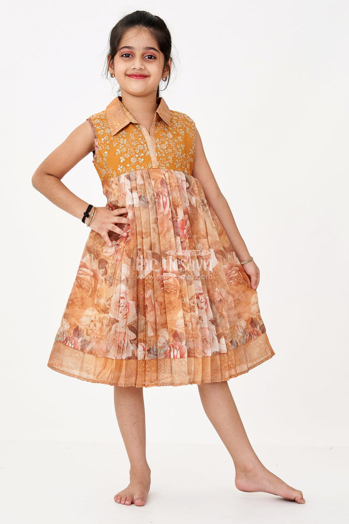 The Nesavu Girls Cotton Frock Girls Readymade Cotton Frock with Floral Digital Print and Embroidered Collar for a Chic Look Nesavu 22 (4Y) / Yellow GFC1437B-22 Nesavu Girls Readymade Cotton Frock Floral Digital Print Embroidered Collar