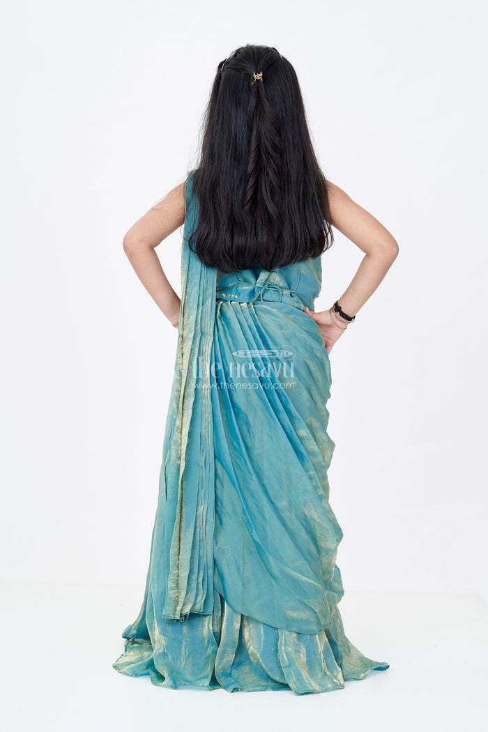 The Nesavu Girls Lehenga Choli Girls Reception Wear Lehenga in Teal Glazed Organza with Silver Sequin Embroidered Blouse Nesavu Nesavu Girls Reception Wear Lehenga Teal Glazed Organza Silver Sequin Embroidered Choli