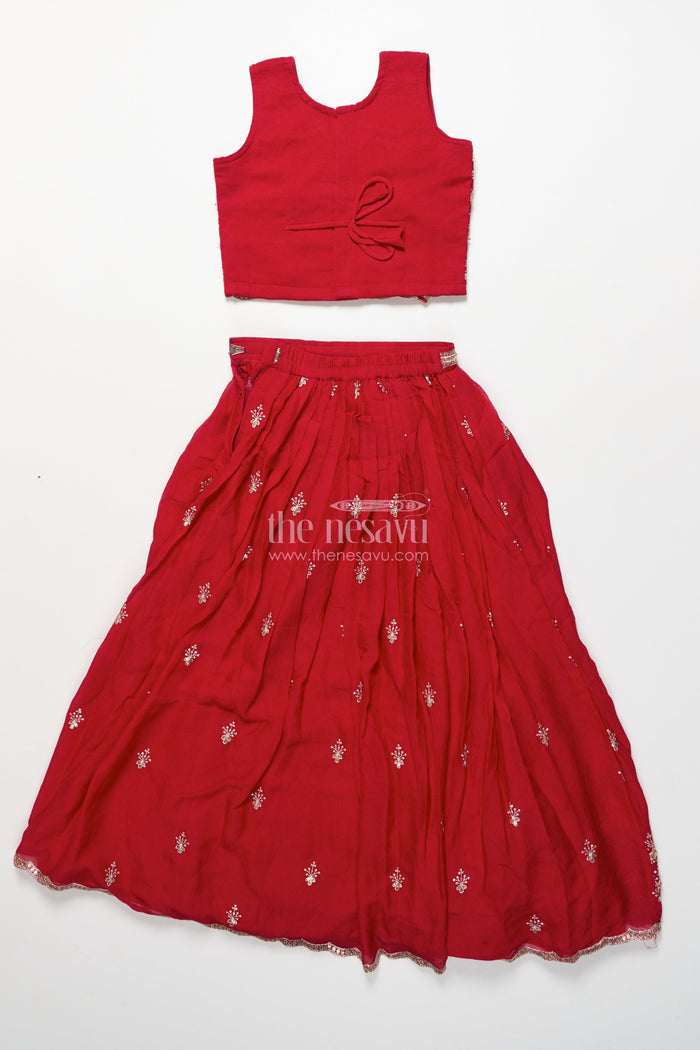 The Nesavu Girls Lehenga Choli Girls Red Georgette Lehenga Choli for Weddings and Festive Occasions Nesavu Nesavu girls red georgette lehenga choli sequin embroidery weddings