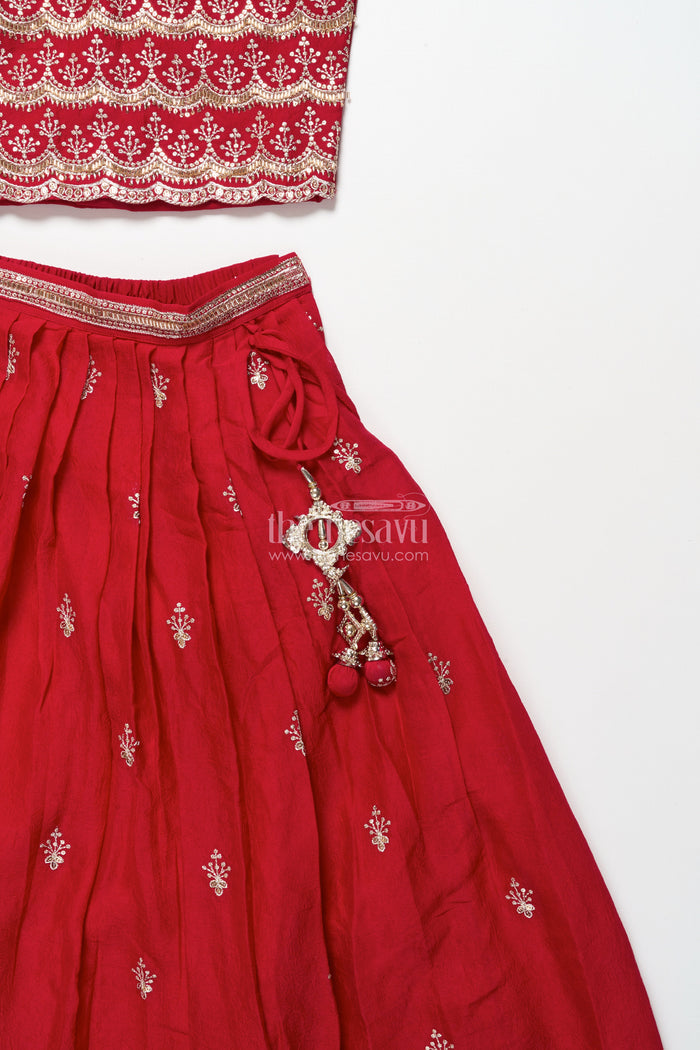 The Nesavu Girls Lehenga Choli Girls Red Georgette Lehenga Choli for Weddings and Festive Occasions Nesavu Nesavu girls red georgette lehenga choli sequin embroidery weddings