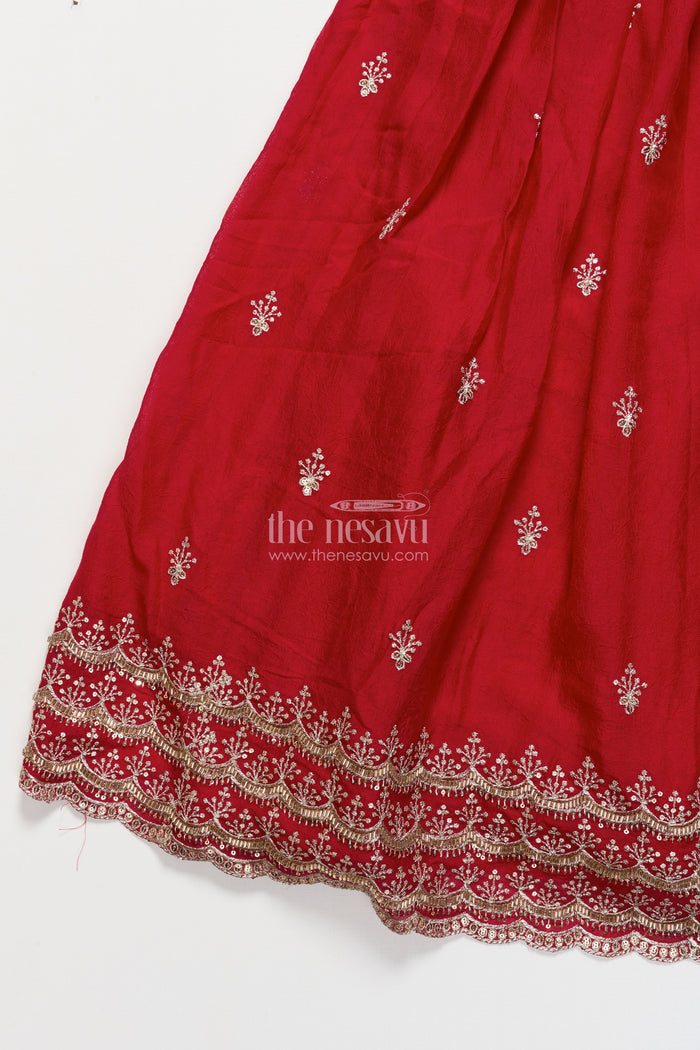 The Nesavu Girls Lehenga Choli Girls Red Georgette Lehenga Choli for Weddings and Festive Occasions Nesavu Nesavu girls red georgette lehenga choli sequin embroidery weddings
