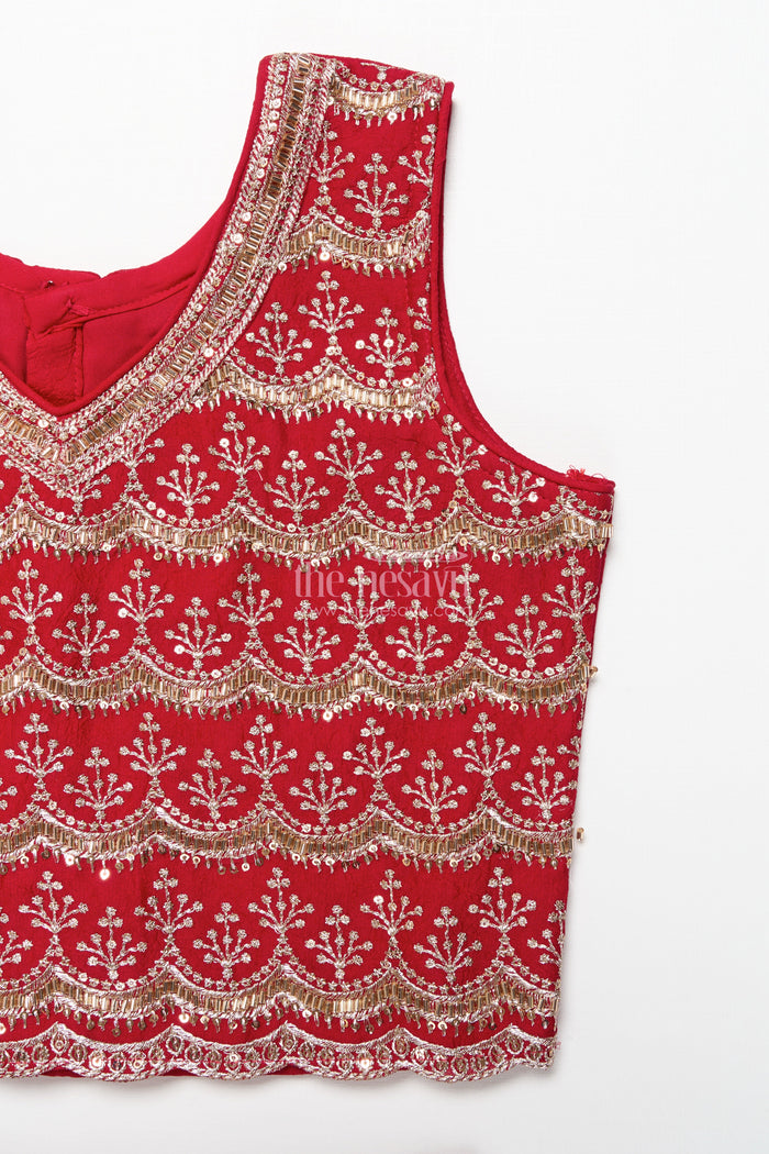 The Nesavu Girls Lehenga Choli Girls Red Georgette Lehenga Choli for Weddings and Festive Occasions Nesavu Nesavu girls red georgette lehenga choli sequin embroidery weddings