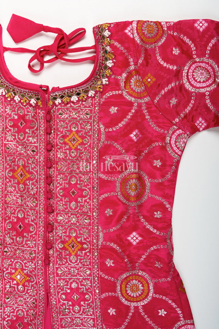 The Nesavu Girls Sharara / Plazo Set Girls Red Sharara Set with Embroidered Yoke for Weddings and Festive Wear Nesavu Nesavu girls red sharara set embroidered kurti plazo pants festive occasions