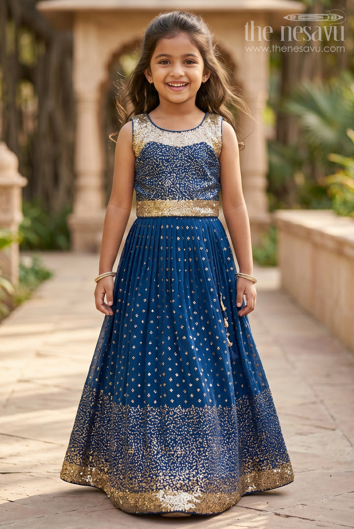 The Nesavu Girls Lehenga Choli Girls Royal Blue Lehenga Choli with Sparkling Accentsfestive Couture Nesavu 24 (5Y) / Blue / Blend Silk GL405B-24 Buy Girls Blue Lehenga Choli Online | The Nesavu
