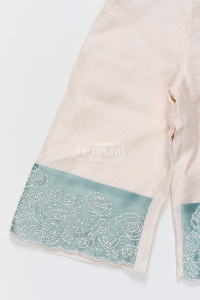 The Nesavu Girls Co-Ord Sets Girls Satin Co-Ord Set with Embroidery for Festive Parties Nesavu Nesavu girls satin co-ord set embroidery festive wear birthdays ethnic celebrations