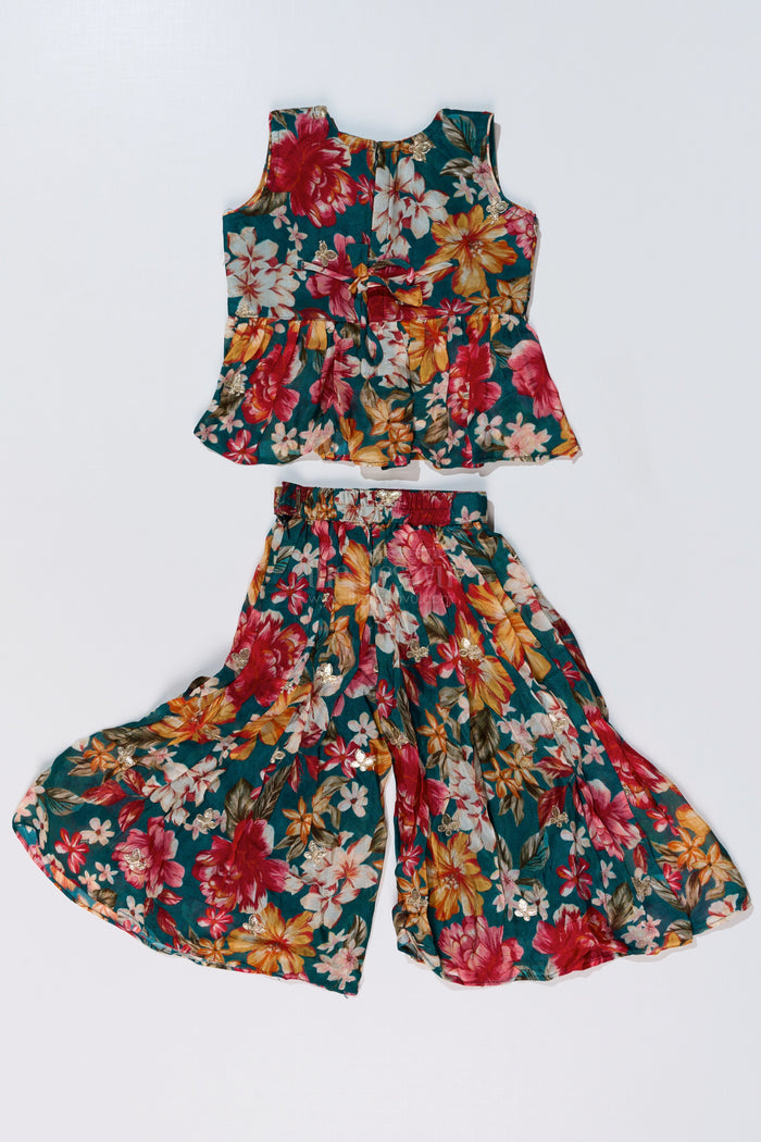 The Nesavu Girls Sharara / Plazo Set Girls Sharara Plazo Set in Floral Georgette with Foil Embroidery and Dupatta Nesavu Nesavu Girls Sharara Plazo Set Floral Georgette Print Foil Embroidery