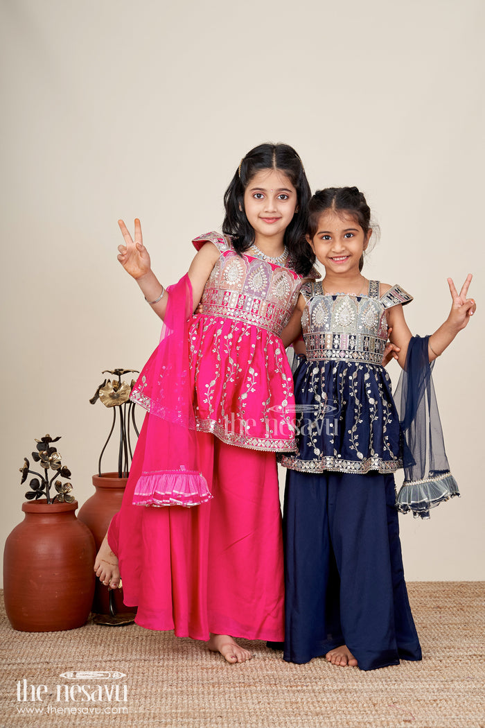 The Nesavu Girls Sharara / Plazo Set Girls Sharara Set for Birthday Parties and Festive Family Functions Nesavu Nesavu girls sharara set georgette embroidery  ideal birthdays festive parties