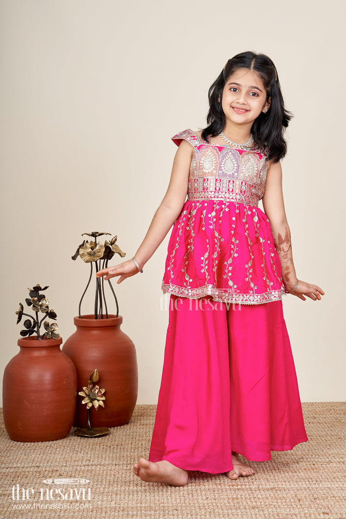 The Nesavu Girls Sharara / Plazo Set Girls Sharara Set for Birthday Parties and Festive Family Functions Nesavu Nesavu girls sharara set georgette embroidery  ideal birthdays festive parties