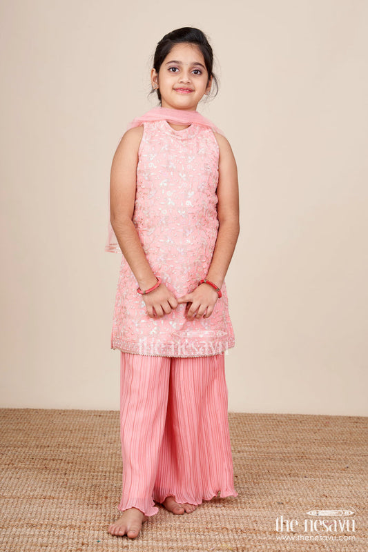 The Nesavu Girls Sharara / Plazo Set Girls Sharara Set for Weddings and Festive Family Functions Nesavu 16 (1Y) / Peach GPS699B-16 Nesavu girls sharara set embroidered yoke dupatta weddings festive occasions