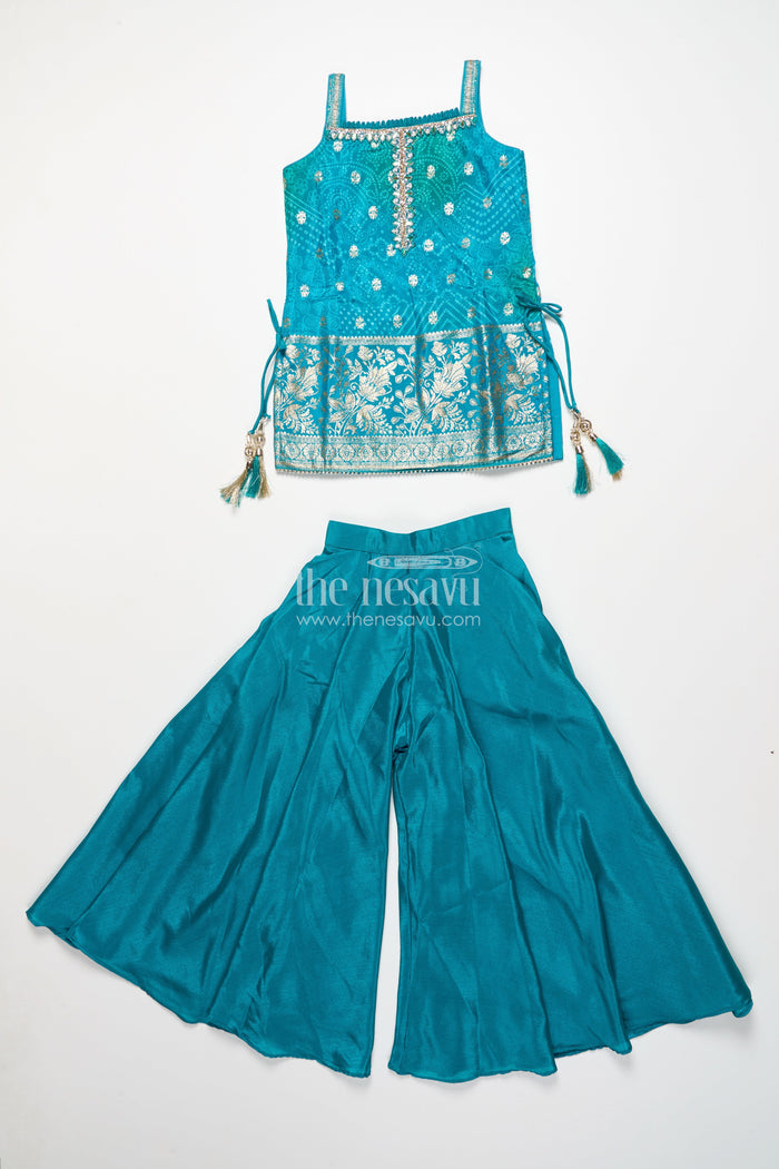 The Nesavu Girls Sharara / Plazo Set Girls Sharara Set in Viscose Silk with Embroidered Yoke for Festive Wear Nesavu Nesavu girls silk sharara set embroidered yoke weddings festive functions
