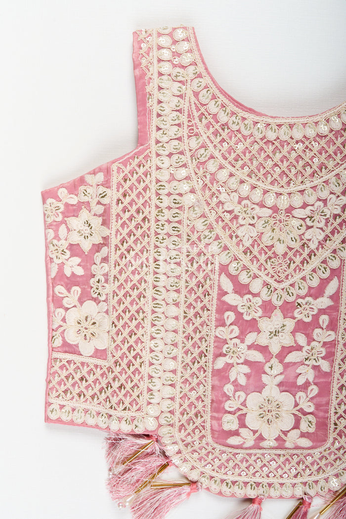 The Nesavu Girls Sharara / Plazo Set Girls sharara set with embroidered crop top for festive occasions Nesavu Nesavu girls sharara set embroidered crop top weddings festive celebrations