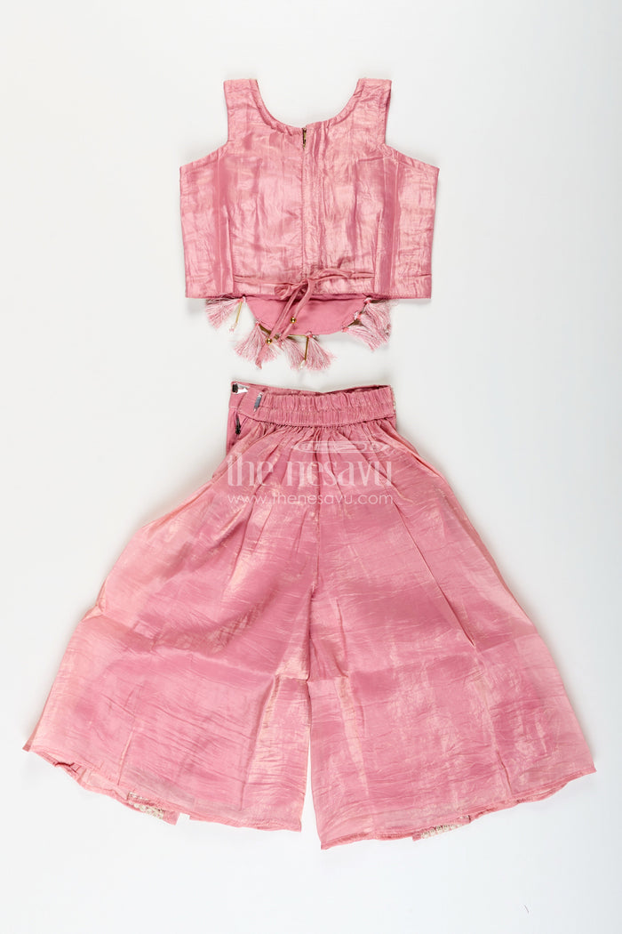 The Nesavu Girls Sharara / Plazo Set Girls sharara set with embroidered crop top for festive occasions Nesavu Nesavu girls sharara set embroidered crop top weddings festive celebrations