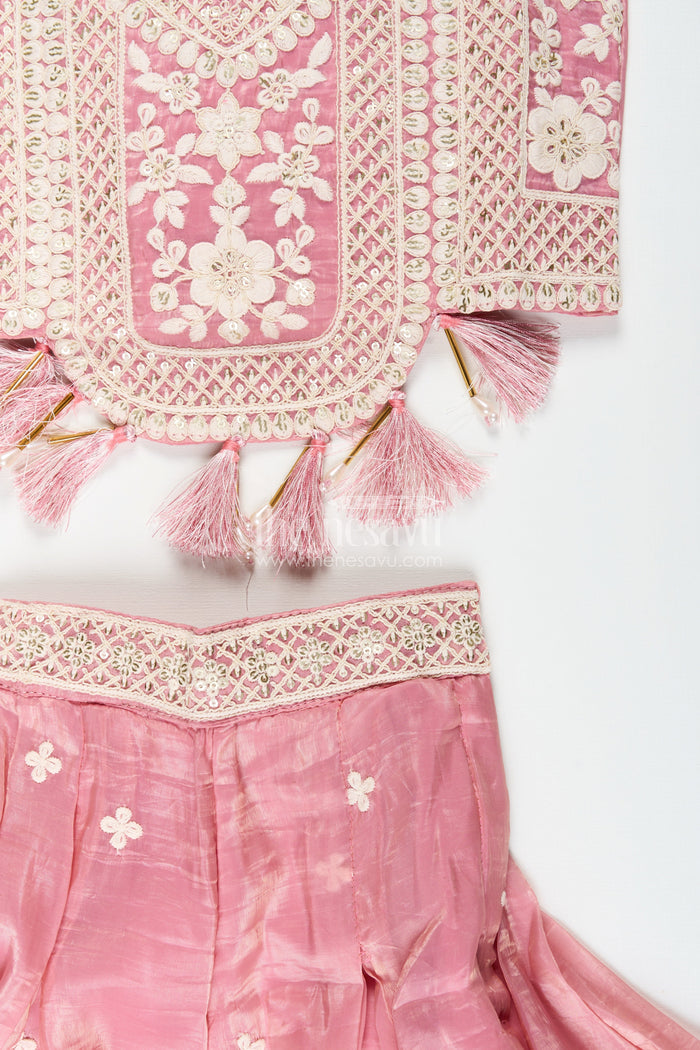 The Nesavu Girls Sharara / Plazo Set Girls sharara set with embroidered crop top for festive occasions Nesavu Nesavu girls sharara set embroidered crop top weddings festive celebrations