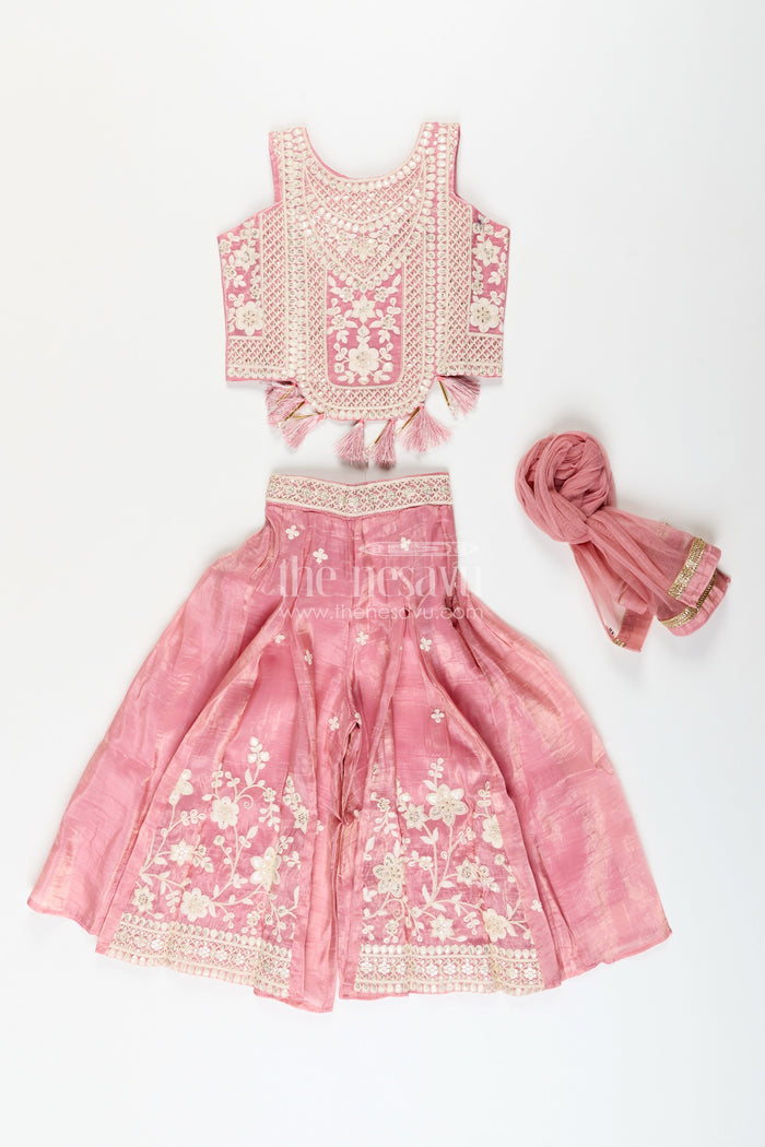 The Nesavu Girls Sharara / Plazo Set Girls sharara set with embroidered crop top for festive occasions Nesavu Nesavu girls sharara set embroidered crop top weddings festive celebrations