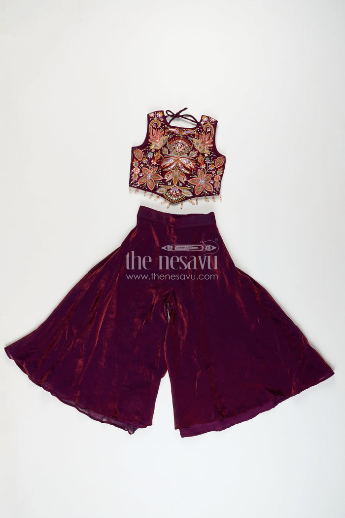 The Nesavu Girls Sharara / Plazo Set Girls sharara set with embroidered kurti for weddings and parties Nesavu Nesavu girls sharara set embroidered kurti weddings festive occasions