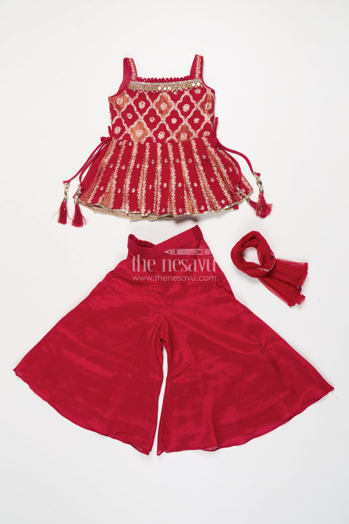 The Nesavu Girls Sharara / Plazo Set Girls Sharara Set with Embroidered Yoke for Weddings and Festive Events Nesavu Nesavu girls georgette sharara set embroidered yoke weddings Diwali special events