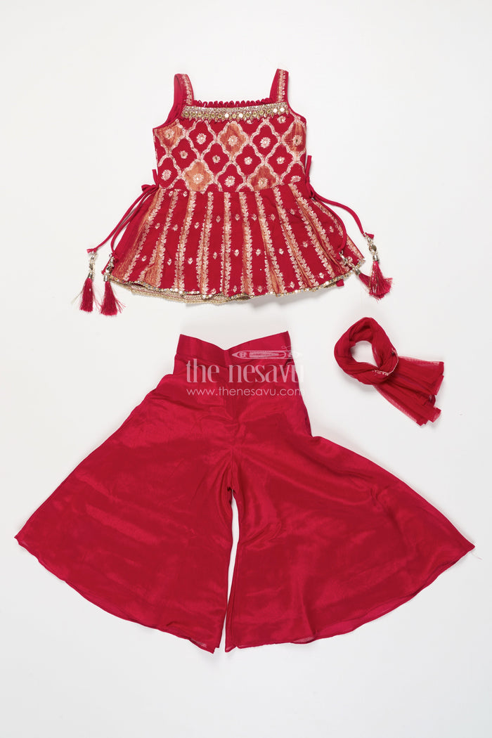 The Nesavu Girls Sharara / Plazo Set Girls Sharara Set with Embroidered Yoke for Weddings and Festive Events Nesavu Nesavu girls georgette sharara set embroidered yoke weddings Diwali special events