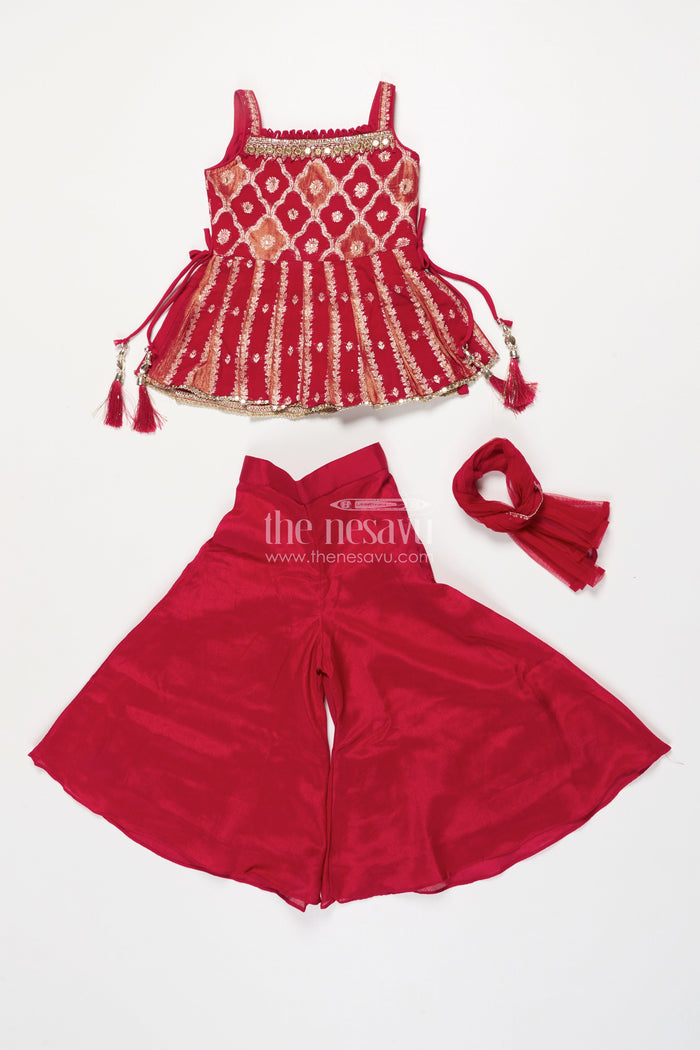 The Nesavu Girls Sharara / Plazo Set Girls Sharara Set with Embroidered Yoke for Weddings and Festive Events Nesavu Nesavu girls georgette sharara set embroidered yoke weddings Diwali special events
