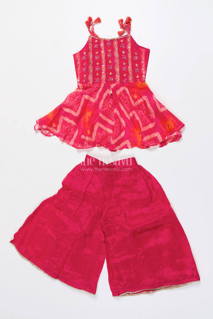 The Nesavu Girls Sharara / Plazo Set Girls Sharara Set with Embroidered Yoke for Weddings and Festive Functions Nesavu 18 (2Y) / Pink GPS772A-18 Nesavu girls embroidered sharara set georgette perfect festive celebrations wedding occasions