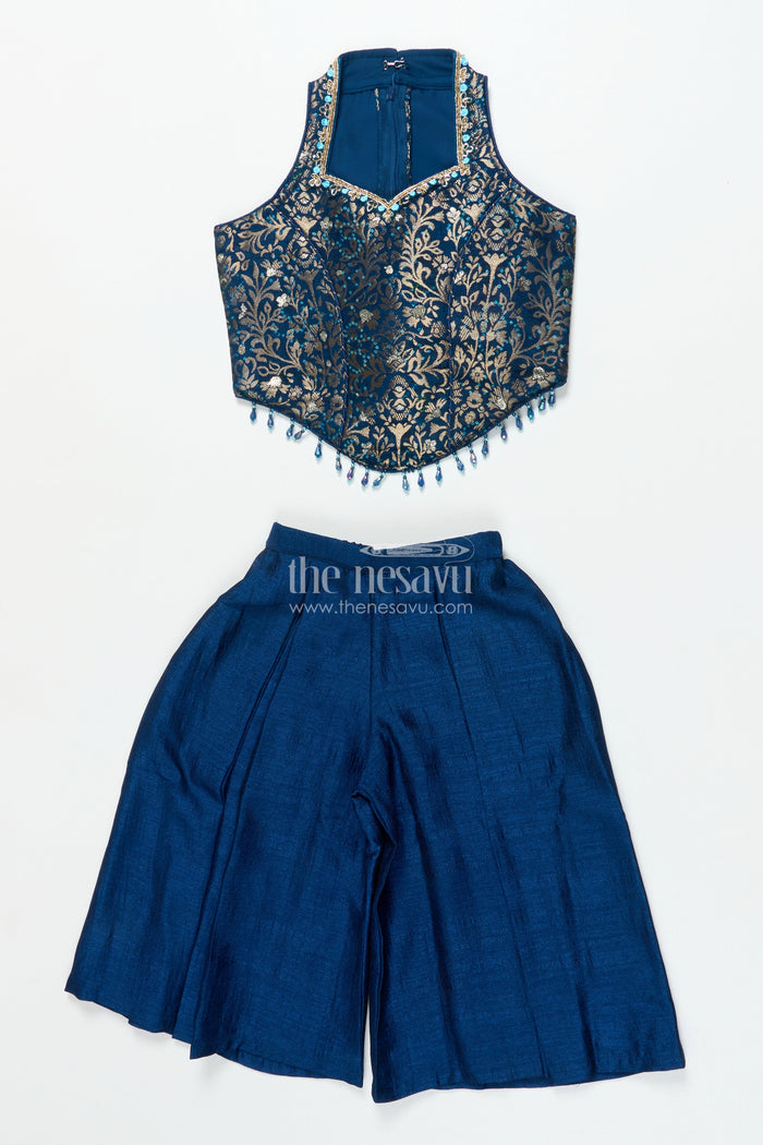 The Nesavu Girls Sharara / Plazo Set Girls Sharara Set with Embroidered Yoke for Weddings and Festive Parties Nesavu 16 (1Y) / Blue GPS898B-16 Nesavu girls georgette sharara set embroidered yoke festive weddings special events