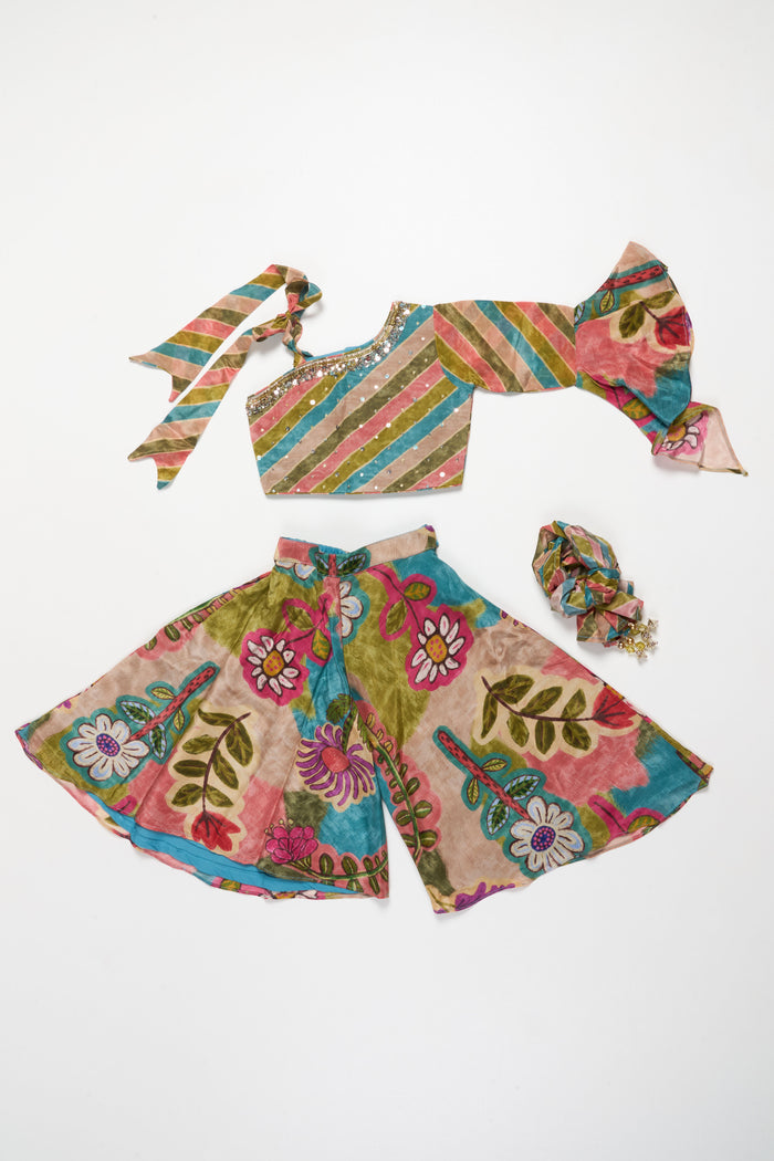 The Nesavu Girls Sharara / Plazo Set Girls Sharara Set with Embroidery for Festive Celebrations and Family Events Nesavu Nesavu girls sharara set digital print embroidery  festive outfit weddings events