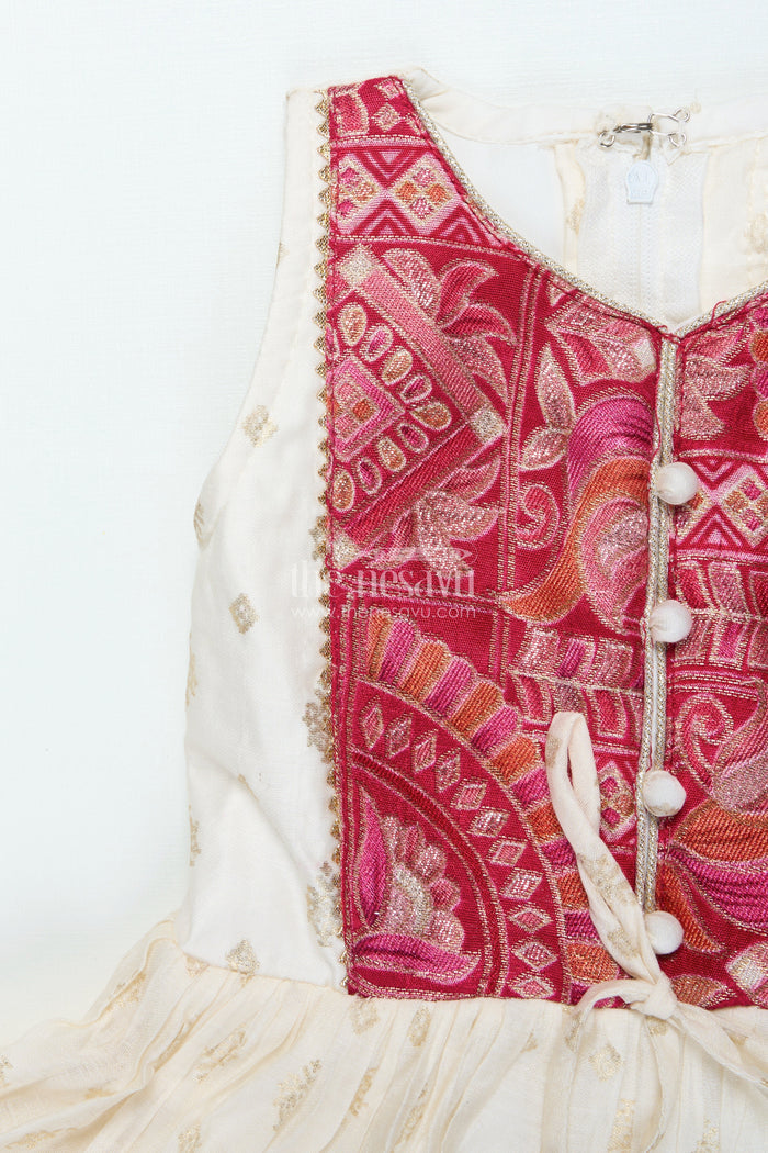The Nesavu Girls Sharara / Plazo Set Girls Sharara Set with Gold Kadi Print Elegant Festive Outfit for Weddings and Rituals Nesavu Nesavu girls gold printed sharara set modal blend festive ethnic wear weddings functions
