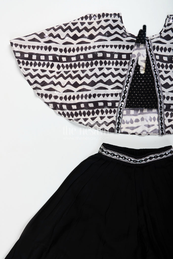 The Nesavu Girls Sharara / Plazo Set Girls Sharara Set with Printed Cape Top for Festive Outings Nesavu Nesavu girls sharara set cape georgette top festive cultural celebrations