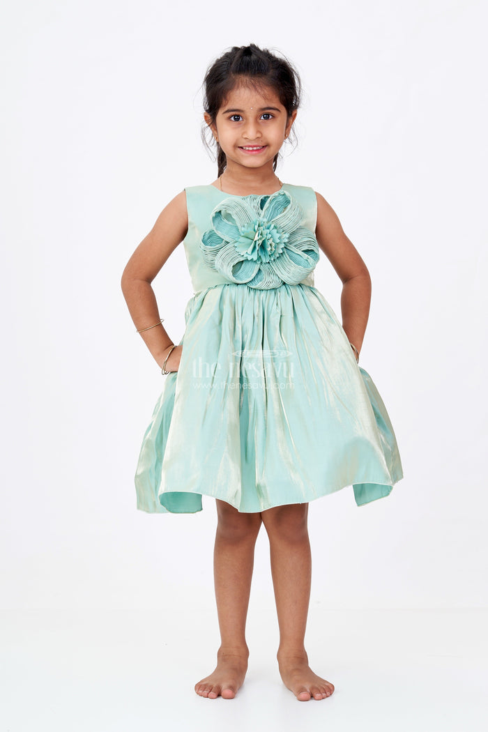 The Nesavu Girls Fancy Party Frock Girls Shiny Party Dress in Glazed Organza with Oversized Floral Appliqué and Elegant Flared Silhouette Nesavu Nesavu Girls Shiny Party Dress Glazed Organza Floral Appliqu Flared Silhouette