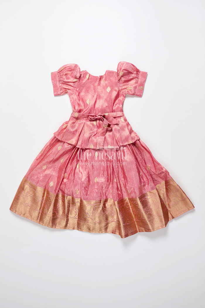The Nesavu Girls Silk Gown Girls Silk Frock with Zari Border for Weddings and Traditional Celebrations Nesavu Nesavu girls silk frock broad zari border puff sleeves weddings naming ceremonies