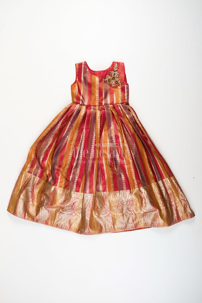 The Nesavu Girls Silk Gown Girls silk gown for wedding and traditional celebrations Nesavu Nesavu girls kora tissue silk gown with zari border for weddings and traditional celebrations