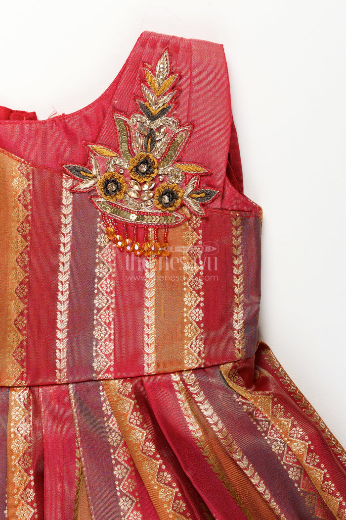The Nesavu Girls Silk Gown Girls silk gown for wedding and traditional celebrations Nesavu Nesavu girls kora tissue silk gown with zari border for weddings and traditional celebrations