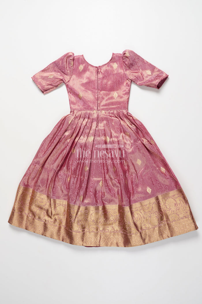 The Nesavu Girls Silk Gown Girls Silk Gown with Zari Border for Weddings and Festive Functions Nesavu Nesavu girls silk gown zari border embroidered yoke weddings cultural celebrations