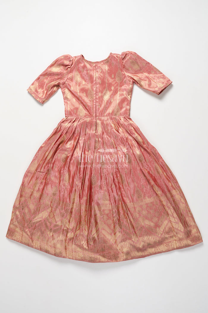 The Nesavu Girls Silk Gown Girls Silk Gown with Zari Border for Weddings and Festive Occasions Nesavu Nesavu girls silk gown zari border embellished yoke weddings festive wear