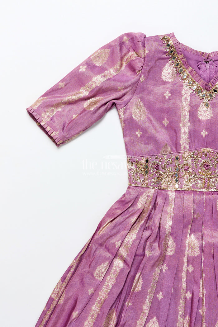The Nesavu Girls Silk Gown Girls Silk Gown with Zari Border for Weddings and Festive Occasions Nesavu Nesavu girls silk gown grand zari border flare weddings cultural events