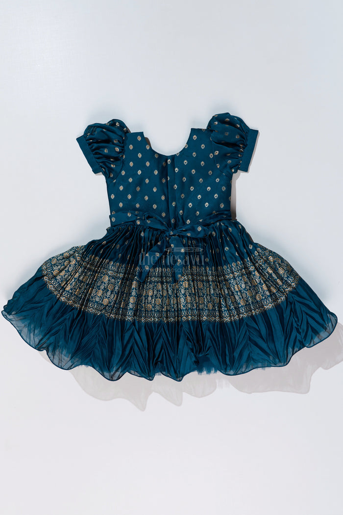 The Nesavu Silk Party Frock Girls Silk Ke Frock with Gold Embroidered Borders and Puff Sleeves for a Regal Look Nesavu Nesavu Girls Silk Ke Frock Gold Embroidered Borders Puff Sleeves