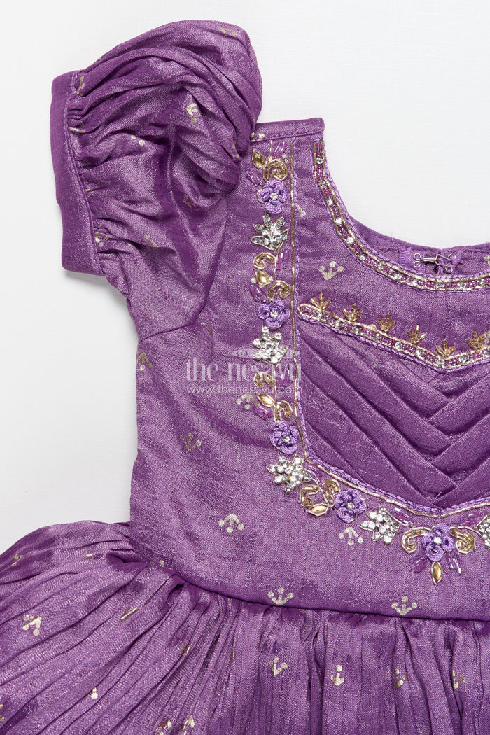 The Nesavu Silk Party Frock Girls Silk Party Frock with Stylish Yoke and Flared Hem Nesavu Nesavu silk party frock girls designer yoke floral motifs
