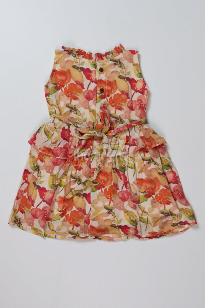 The Nesavu Girls Cotton Frock Girls Small Frock in Chiffon Cotton Blend with Vibrant Floral Print and Layered Ruffle Design Nesavu Nesavu Girls Small Frock Chiffon Cotton Blend Vibrant Floral Print Ruffle Details