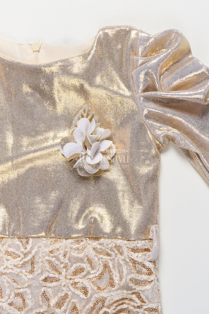 The Nesavu Girls Fancy Party Frock Girls Tissue Frock with Embroidery and Net Detailing for Parties Nesavu Nesavu girls tissue embroidered frock soft net bottom birthdays festive parties