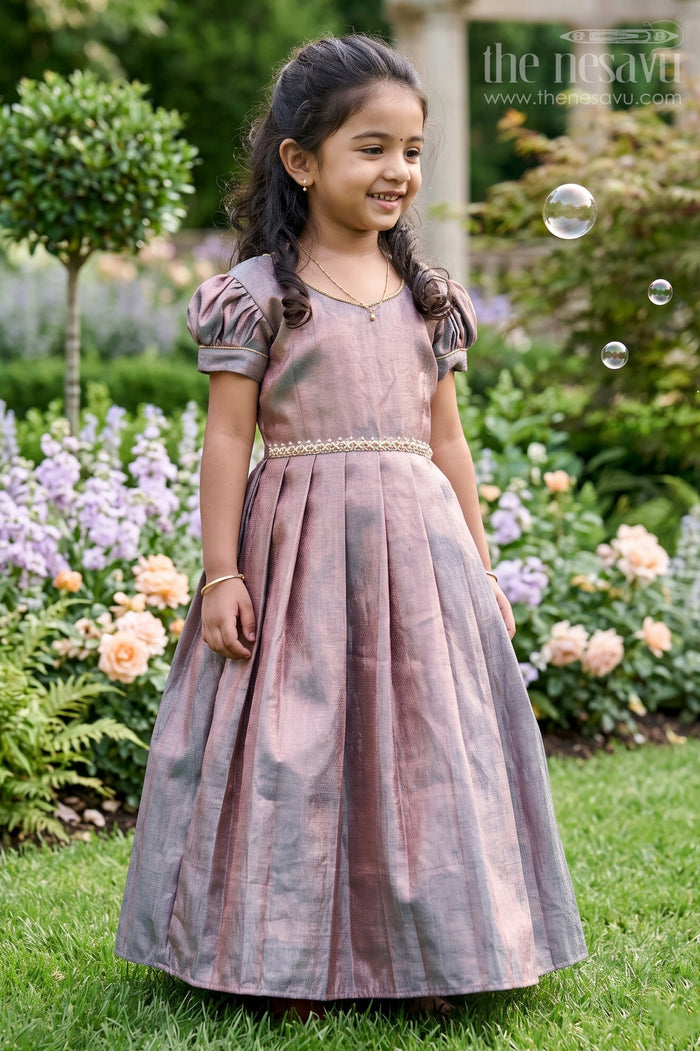 The Nesavu Girls Silk Gown Girls Tissue Silk Gown for Festive Events and Family Gatherings Nesavu 18 (2Y) / Gray GA375B-18 Nesavu girls tissue silk gown festivals weddings traditional family functions