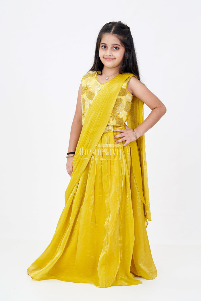 The Nesavu Girls Lehenga Choli Girls Traditional Lehenga for Diwali in Golden Yellow Glazed organza with Designer Sequin Embroidery Nesavu 24 (5Y) / Yellow GL608A-24 Nesavu Girls Traditional Lehenga Diwali Golden Yellow Glazed organza Embroidery Dupatta