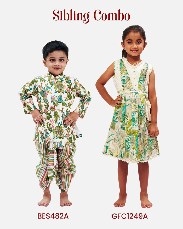 The Nesavu Girls Cotton Frock Girls Tropical Botanical Printed Cotton Frock - Chic Summer Wear Nesavu Tropical Print Cotton Frock for Girls | Stylish Summer Dresses | The Nesavu
