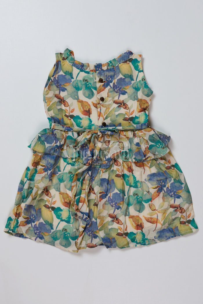 The Nesavu Girls Cotton Frock Girls Western Frock Dress in Chiffon Cotton Blend with Floral Prints and Ruffled Waist Nesavu Girls Western Frock Dress Chiffon Cotton Blend Floral Prints Ruffle Waist | The Nesavu