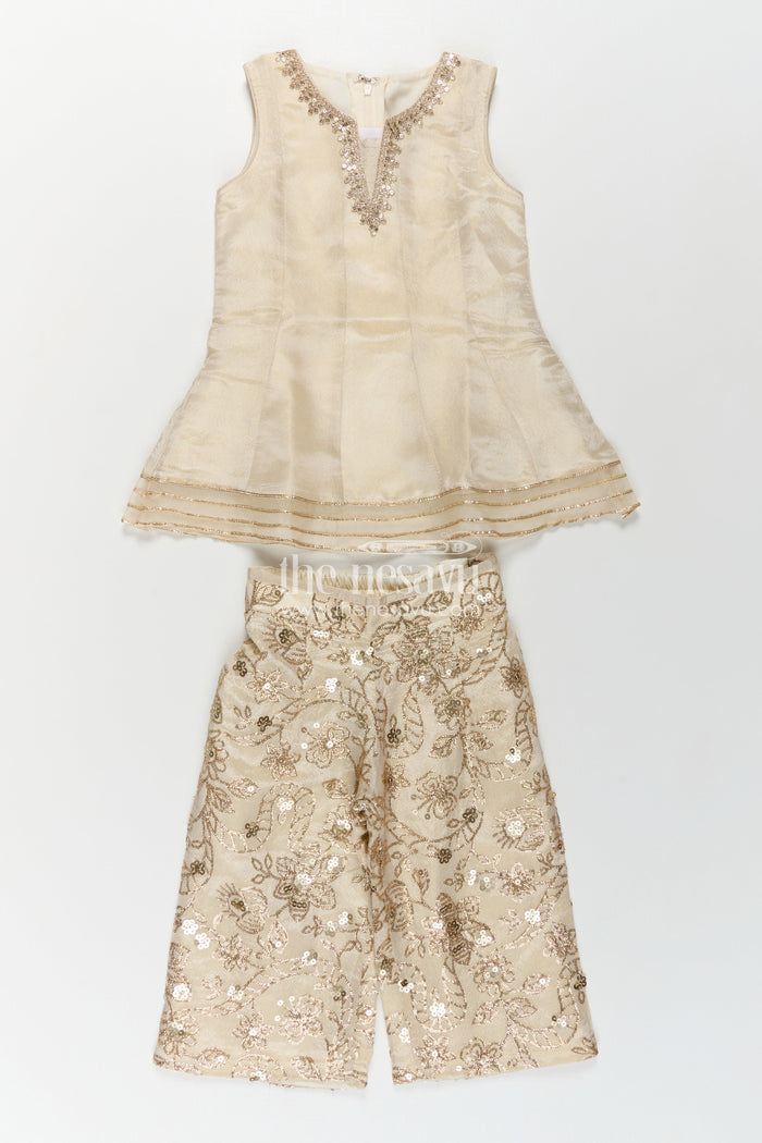 The Nesavu Girls Sharara / Plazo Set Girls White Infant Dress in Viscose Tissue with Embroidered Sequins and Designer Churidar Bottom Nesavu Girls White Infant Dress Viscose Tissue Embroidered Churidar Matching Dupatta | The Nesavu