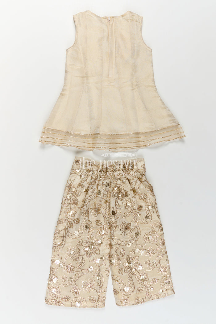 The Nesavu Girls Sharara / Plazo Set Girls White Infant Dress in Viscose Tissue with Embroidered Sequins and Designer Churidar Bottom Nesavu Girls White Infant Dress Viscose Tissue Embroidered Churidar Matching Dupatta | The Nesavu