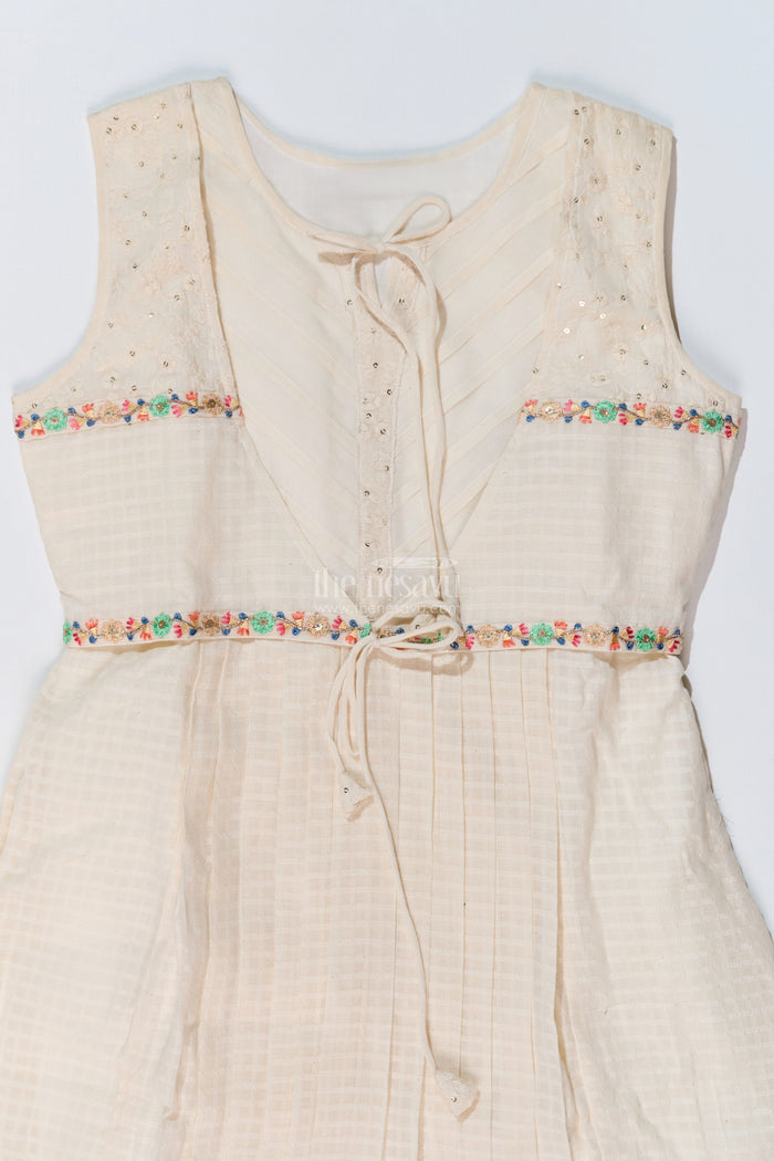 The Nesavu Girls Cotton Frock Girls White Lace Frock with Delicate Embroidery and Pleated Skirt for a Timeless Look Nesavu Nesavu Girls White Lace Frock Delicate Embroidery Pleated Flared Skirt