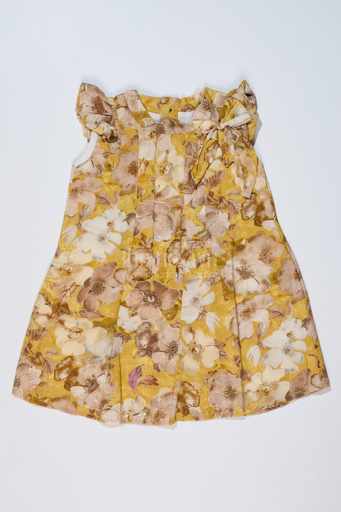 The Nesavu Girls Cotton Frock Girls Yellow Cotton Frock with Floral Prints and Elegant Pleats for Comfortable Everyday Wear Nesavu 16 (1Y) / Yellow GFC1611A-16 Girls Yellow Cotton Frock Floral Print Pleats a Stylish Casual Look | The Nesavu
